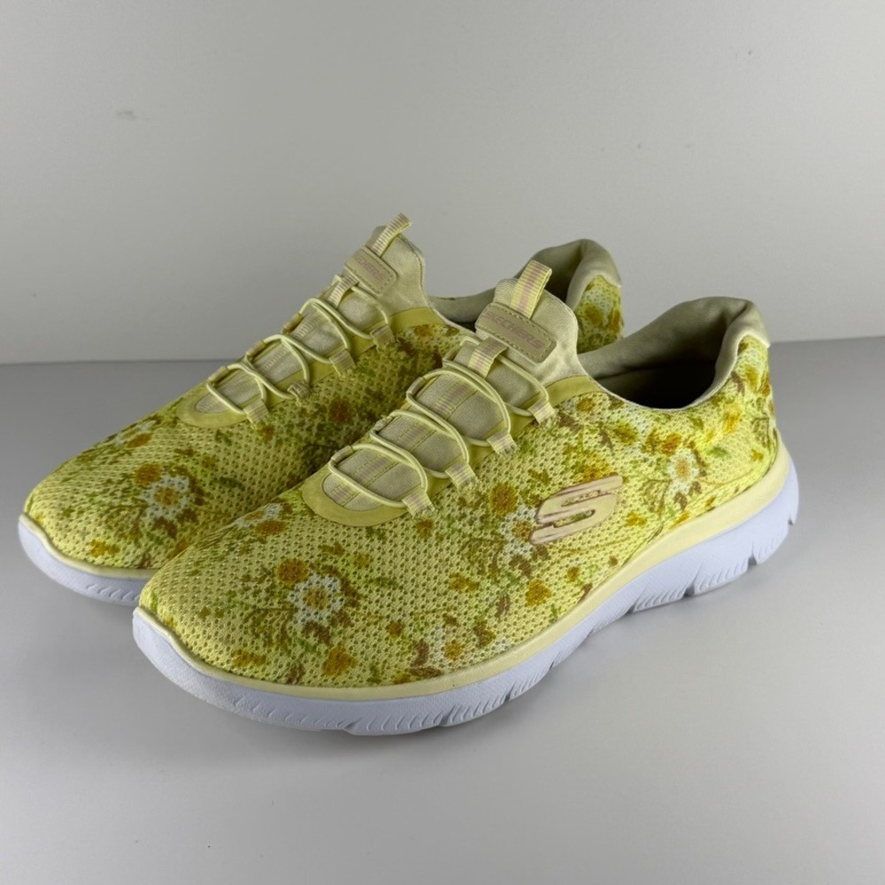 Skechers Yellow Floral Knit Slip-On Sneakers with White Sole